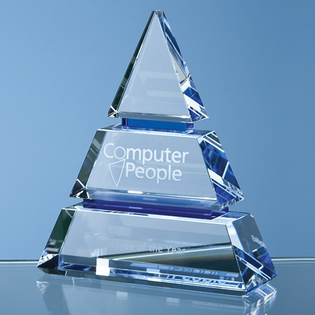 Clear Optical Crystal Luxor Award with 2 Cobalt Blue Lines - SY3063
