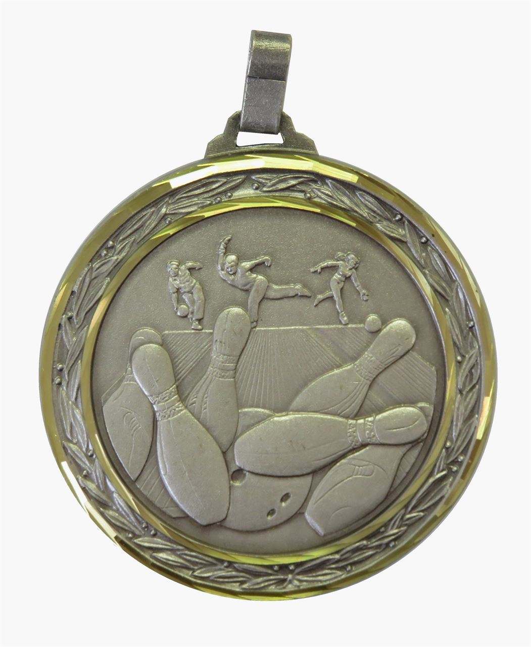Silver Faceted Ten Pin Bowling Medal - Large (size: 60mm) - 404FL