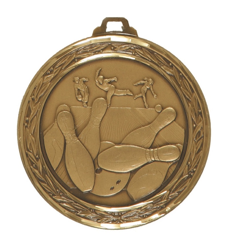 Bronze Faceted Ten Pin Bowling Medal - Large (size: 60mm) - 404FL
