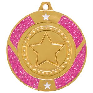 Gold Glitter Star Pink Medal - MM17148G