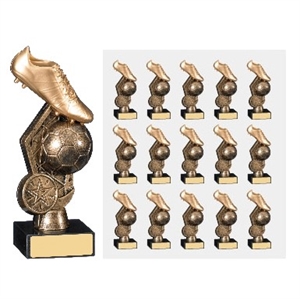 Hex Football & Boot Trophies in Gold Pack of 15 - F28C
