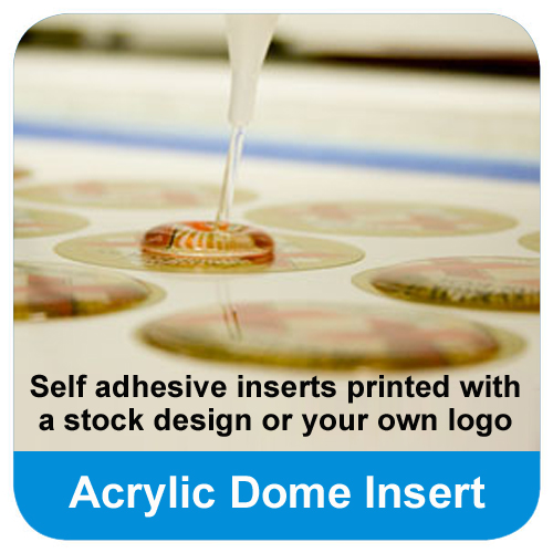 Your logo printed on domed acrylic inserts