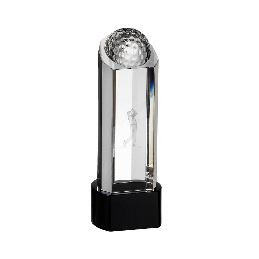 Lasered Golf Clear & Black Crystal Award - GLC024
