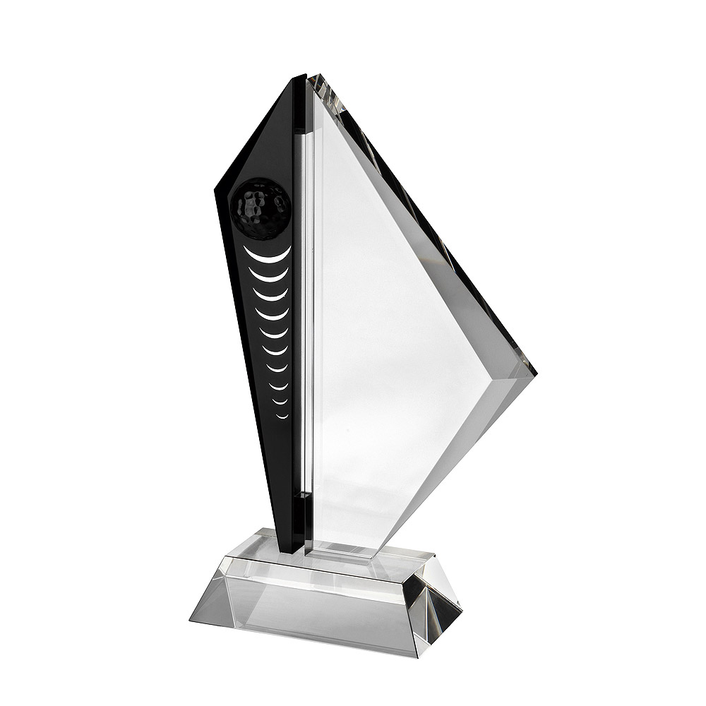 Clear & Black Golf Flag Crystal Award - AC189