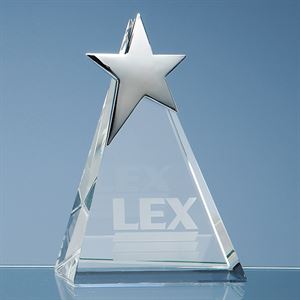 Optical Crystal Triangle Award with Silver Star - SY2050
