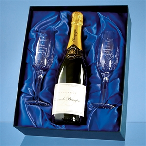 Blenheim Double Champagne Flute Gift Set with 75cl Bottle of Brut House Champagne - PB203