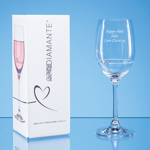 Single Diamante Petit Wine Glass with a Heart Design in an Attractive Gift Box - SL610