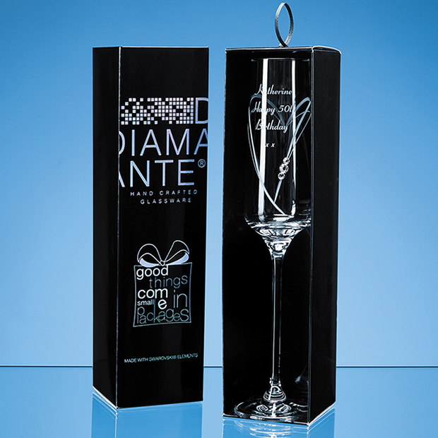 Just For You Diamante Champagne Flute with Heart Shaped Cutting in an Attractive Gift Box - SL516