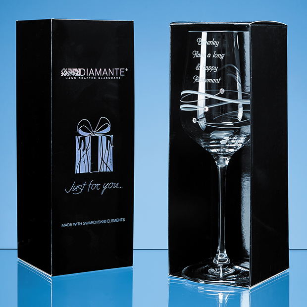 Just For You Diamante Wine Glass with Spiral Design Cutting in an Attractive Gift Box - SL520