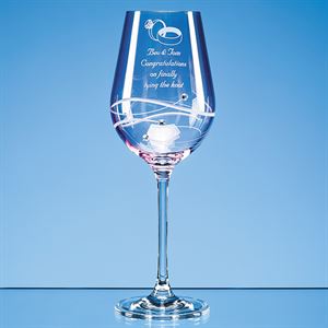 Pink Diamante Wine Glass with Spiral Design Cutting - SL565