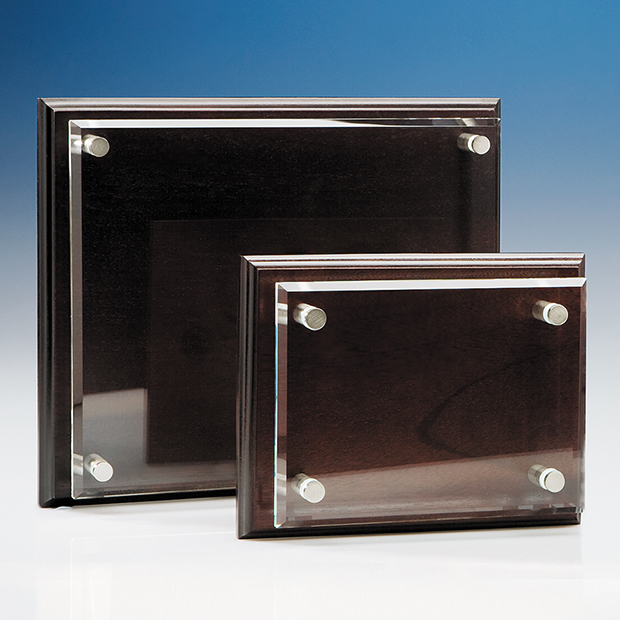 Clear Rectangle mounted on a Mahogany Plaque - IR1