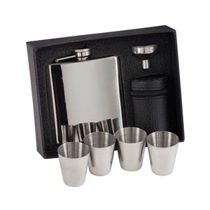 Aintree Polished Steel Flask and Cups - ST16154