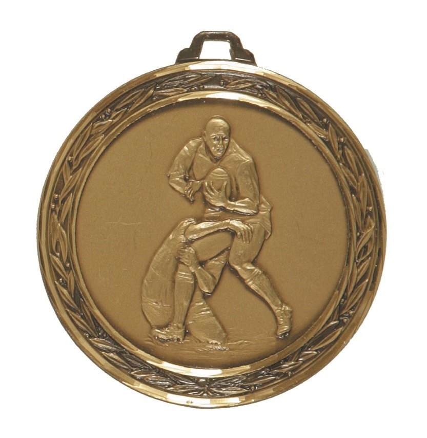 Bronze Faceted Rugby Medal (size: 60mm) - 402F