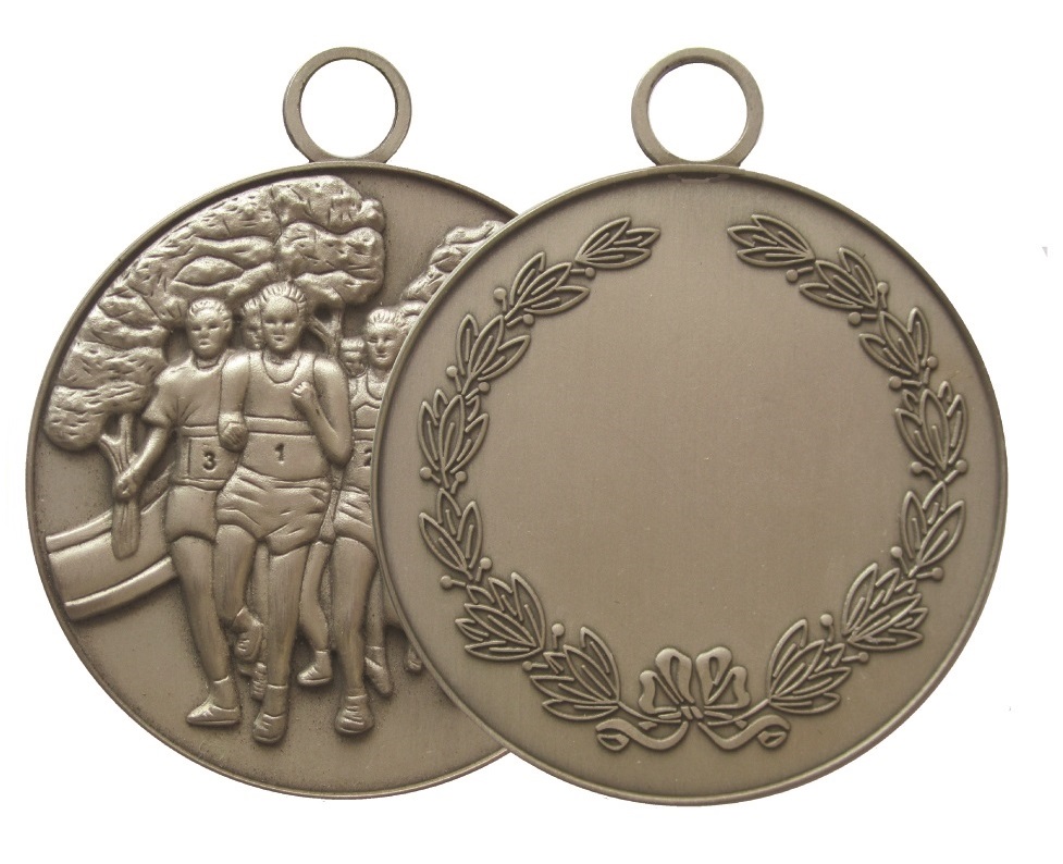 Silver Economy Running Medal - Embossed Laurel Wreath on Back