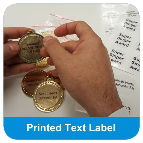 Self adhesive printed text label