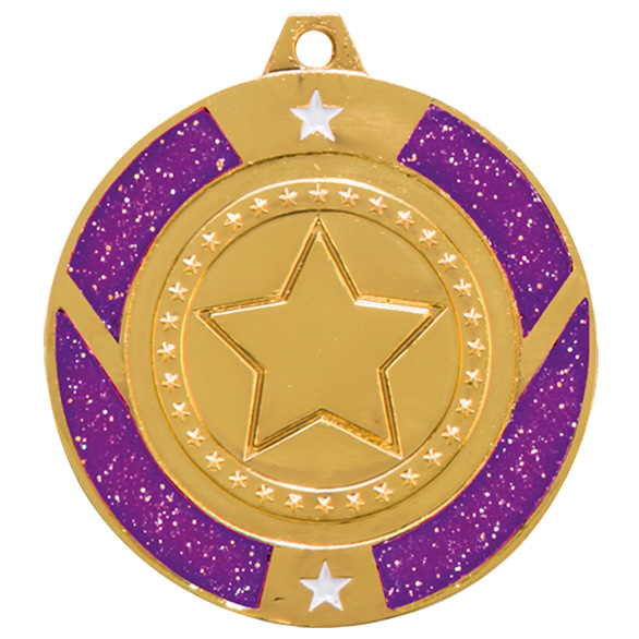 Gold Glitter Star Purple Medal - MM17146G