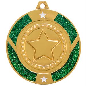 Gold Glitter Star Green Medal - MM17147G