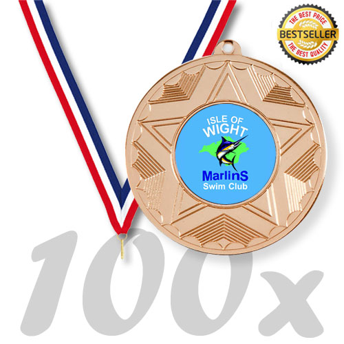 Pack Of 100 Horizon Medals With Ribbons & Logo Inserts (50mm) - MM1050/SET100