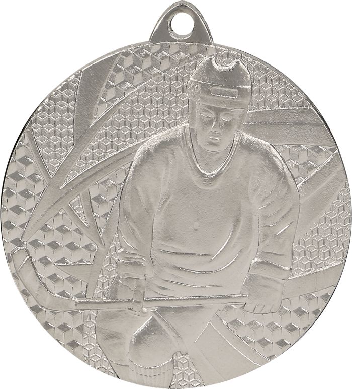 Silver Geometric Ice Hockey Medal Minimum 100 - MMC6750/S