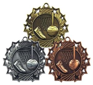 Pack of 100 Star Netball Medals with Ribbons & Text Labels (60mm) - MD856/SET100