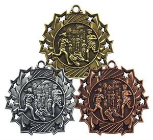 Pack of 100 Star Running Medals with Ribbons & Text Labels (60mm) - MD858/SET100