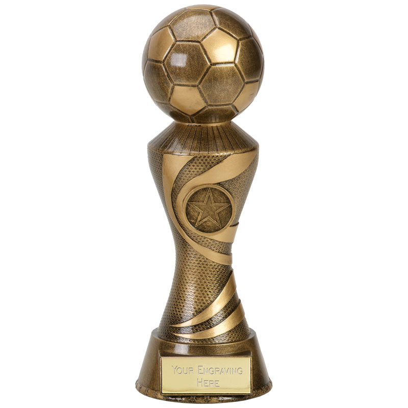 FOOTBALL SOCCER TROPHY 4 SIZES AVAILABLE ENGRAVED FREE ANTIQUE GOLD TROPHIES 