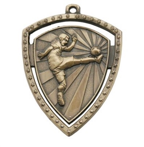 Antique Shield Footballer Medal - 60mm Gold