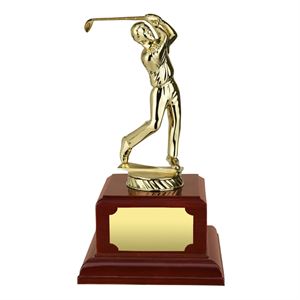 Solid Metal Golf Figure Trophy on Wooden Base - GG91