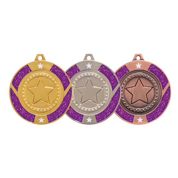 Engraved Glitter Star Purple Medal - MM17146E