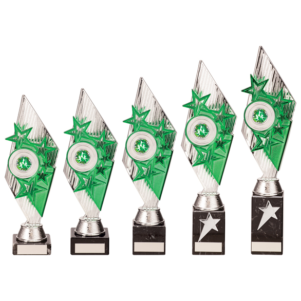 Pizzazz Green Trophy - Silver - TR20516 in 5 sizes
