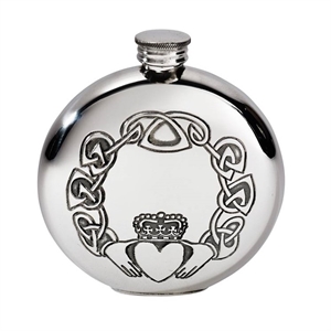6oz Round Claddagh Pewter Flask - 4766CL