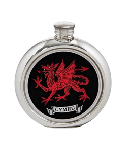 6oz Round Welsh Dragon Pewter Picture Flask - 4766PICL-W