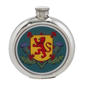 Round Thistles & Lion Rampant Pewter Picture Flask - 4766PICL66