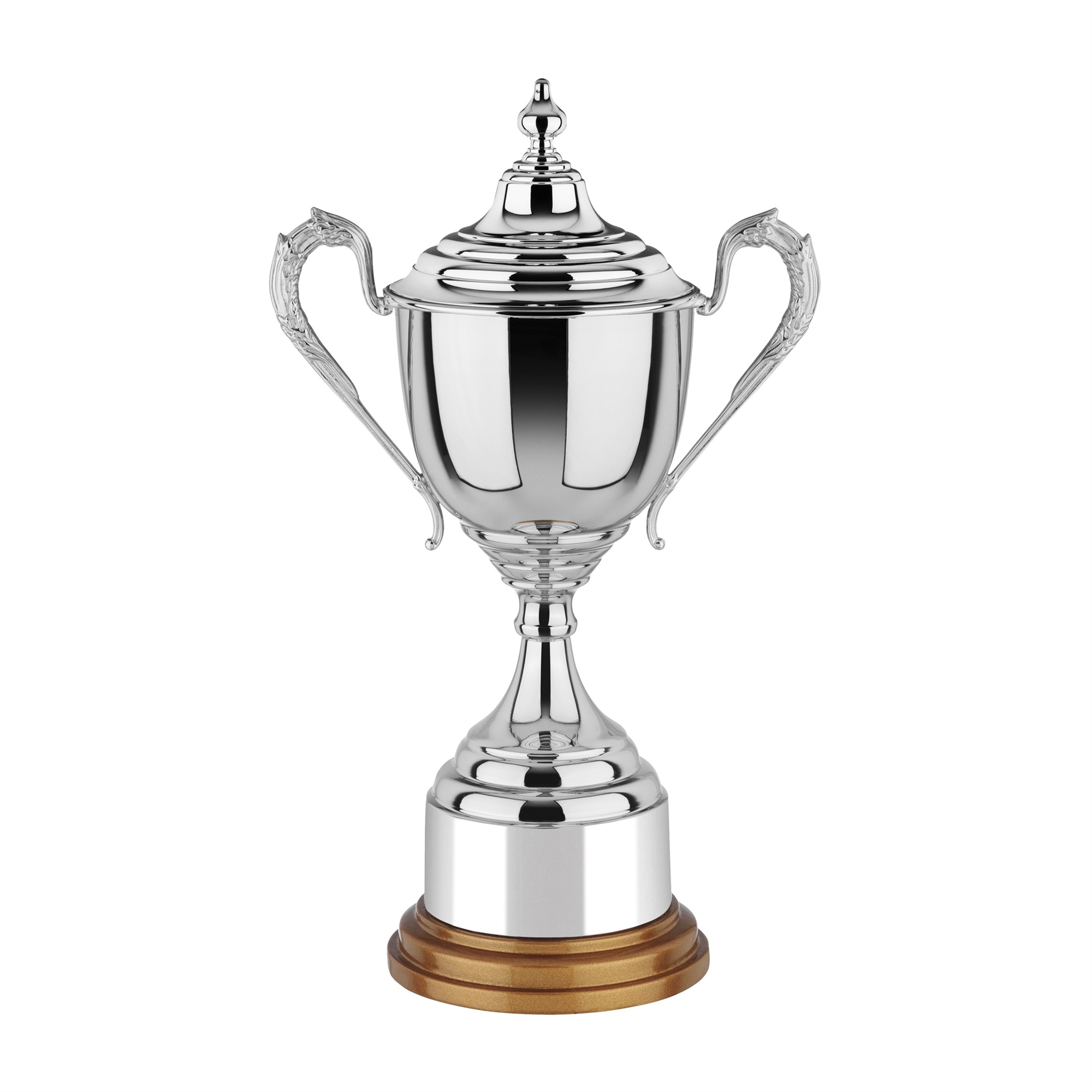 Revolution 1 Series Nickel Plated Cup with Lid on a Gold Finish Wooden Base - GWCSR1-6/SRL1