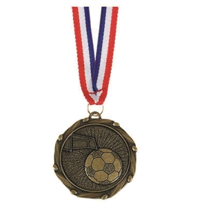 Gold Combo Football Goals Medal & Ribbon (size: 45mm) - AM908