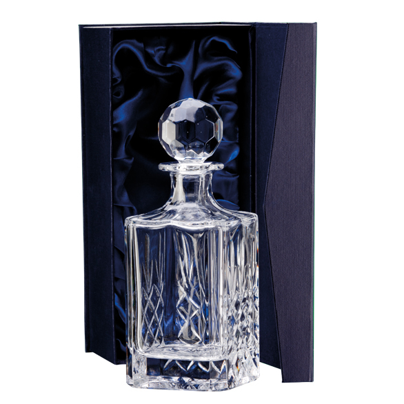 Lindisfarne St Bede Panelled Crystal Decanter with presentation box and engraving example - CR1724