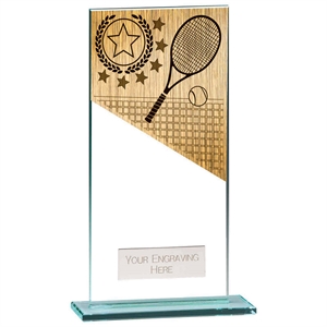 Blk/White Printed Glass Plaque With Tennis Insert Trophy 3 sizes free engraving 