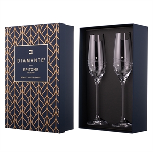 2 Diamante Champagne Flutes with Spiral Design Cutting Gift Set - SL211