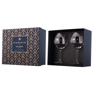 2 Diamante Gin Glasses with Spiral Design Cutting in a Satin Lined Box - SL623