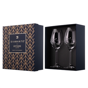 2 Diamante Wine Glasses with Spiral Design Cutting Gift Set - SL209