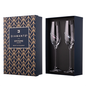 2 His & Hers Diamante Champagne Flutes with Orbital Design in a Satin Lined Gift Box - SL622