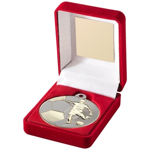 Bergin Football 50mm Medal & Box - JR1-TY103A Matt Silver/ Gold
