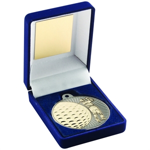 Bergin Golf 50mm Medal & Box - JR2-TY91A Matt Silver/ Gold
