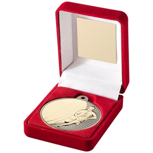 Bergin Rugby 50mm Medal & Red Box - JR4-TY105A Matt Silver/ Gold