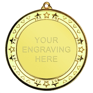 Gold Tri Star Engraved Medal 70mm - EM29G
