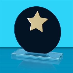 Theodore Circular Black Glass Award with Star - AFG09/S gold star