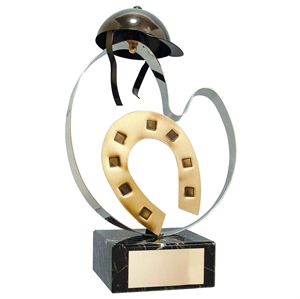 Riding Hat and Horseshoe Equestrian Handmade Metal Trophy - 363