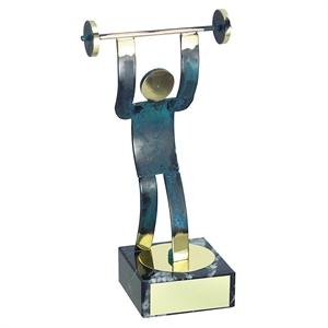 Weightlifting Blue Figure Handmade Metal Trophy - 600 HA