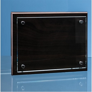 Clear Glass Rectangle Mounted on Brown Wood Plaque inc Fixing Kit - PG306
