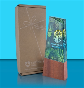 GreenVision Waverly Obelisk Clear Crystal Award Colour Printing - AFG021/ Clr with eco friendly presentation box (printing on back)